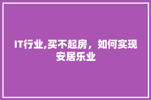 IT行业,买不起房，如何实现安居乐业