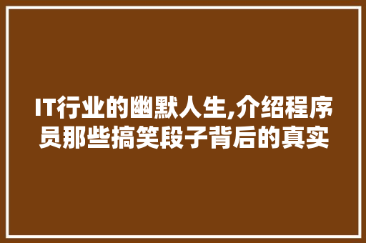 IT行业的幽默人生,介绍程序员那些搞笑段子背后的真实故事