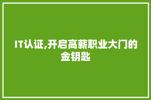 IT认证,开启高薪职业大门的金钥匙