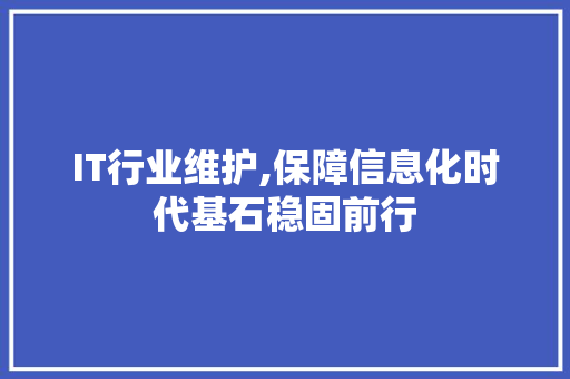 IT行业维护,保障信息化时代基石稳固前行