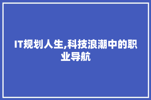 IT规划人生,科技浪潮中的职业导航