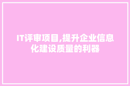 IT评审项目,提升企业信息化建设质量的利器