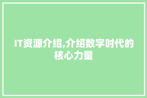 IT资源介绍,介绍数字时代的核心力量