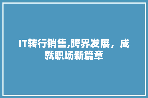 IT转行销售,跨界发展，成就职场新篇章