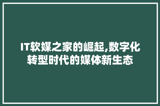 IT软媒之家的崛起,数字化转型时代的媒体新生态