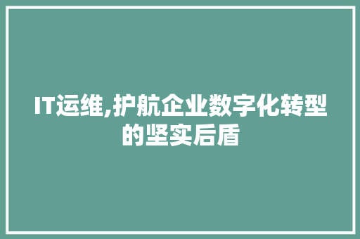 IT运维,护航企业数字化转型的坚实后盾