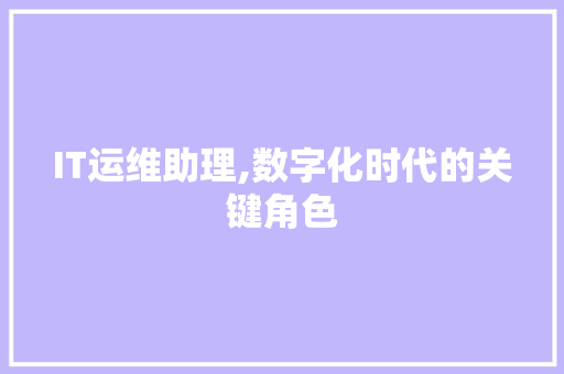 IT运维助理,数字化时代的关键角色