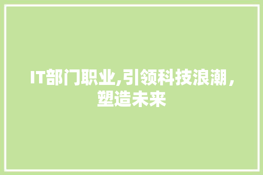 IT部门职业,引领科技浪潮，塑造未来