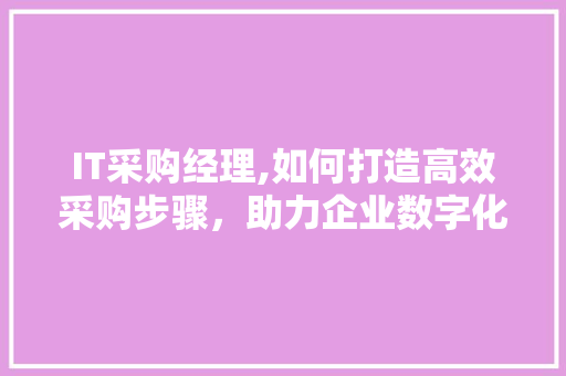 IT采购经理,如何打造高效采购步骤，助力企业数字化转型