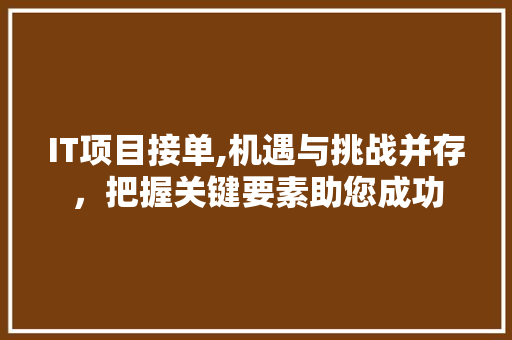 IT项目接单,机遇与挑战并存，把握关键要素助您成功