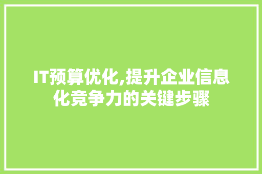 IT预算优化,提升企业信息化竞争力的关键步骤